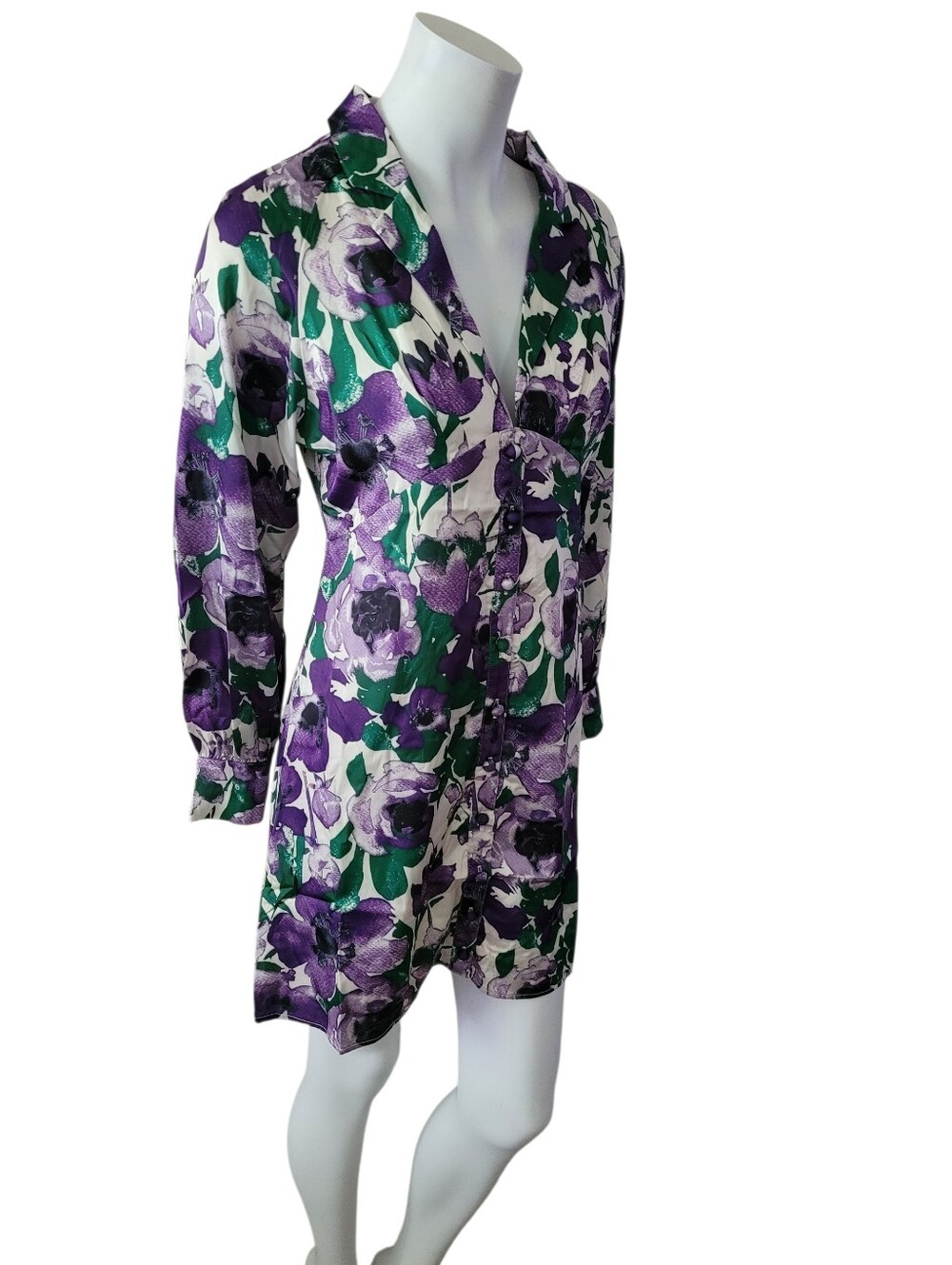 Long Sleeve V-Neck Button Up Floral Print Colored Shirt Dress - Picture 8 of 14